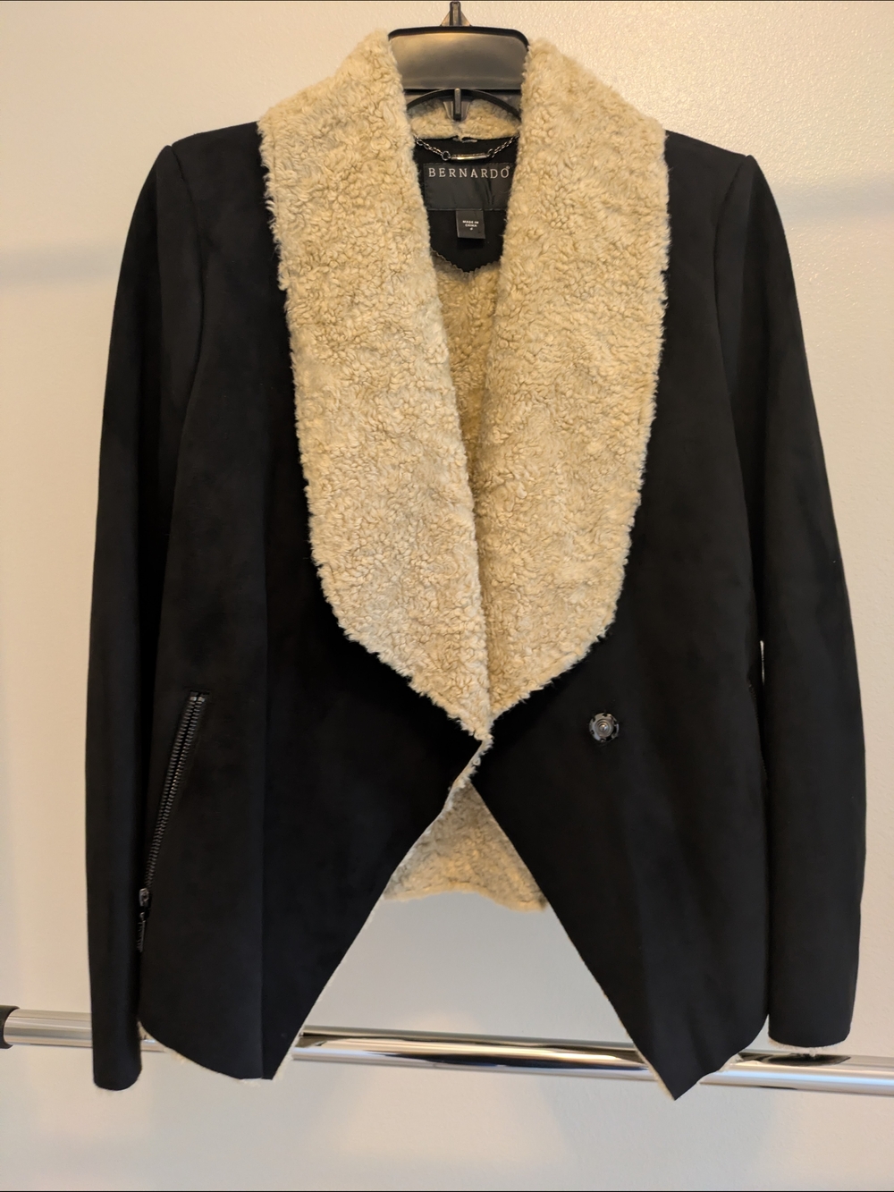 Black Jacket with Cream Sherpa Lapel